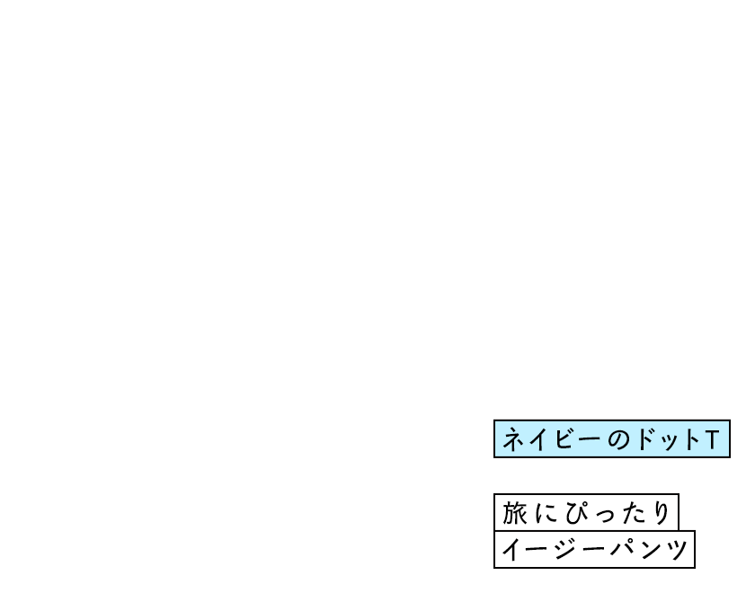 Style 06：ネイビーのドットT×旅にぴったりイージーパンツ