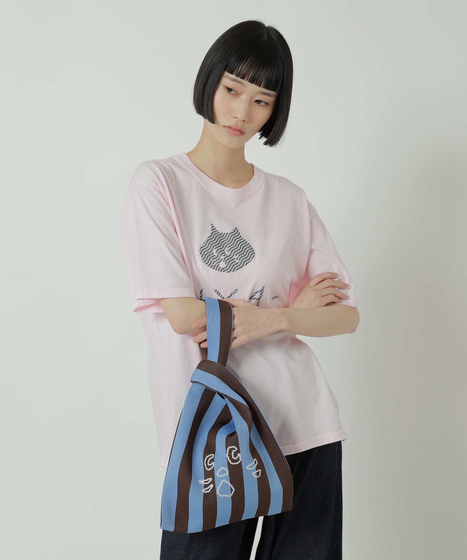 NYA- / STRIPED ONE HANDLE KNIT BAG / �o�b�O