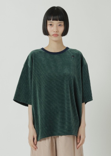 <��s�\��> NYA- / LOOSE VELOUR STRIPED T / T�V���c