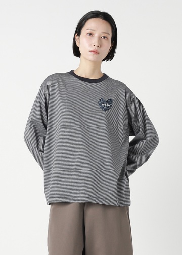 ZUCCa / HEART LOGO STRIPED T / �J�b�g�\�[