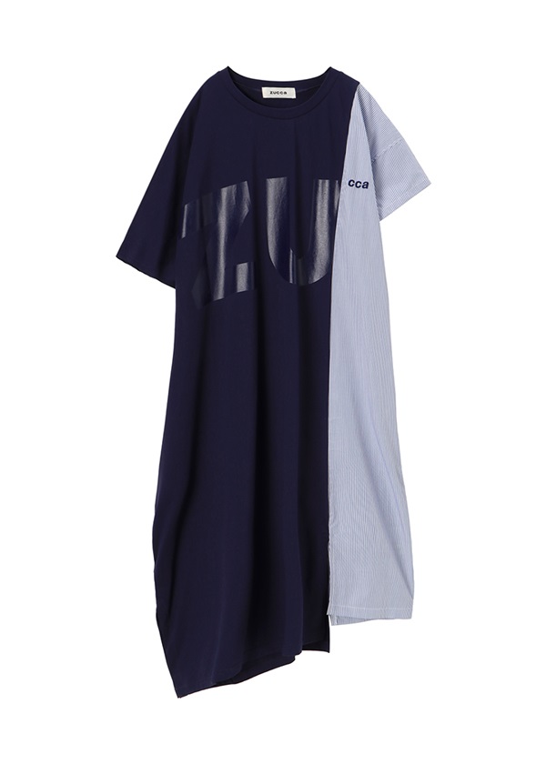 Zucca O コントラストロゴt ワンピース M Navy 13 Sale Humor ユーモア