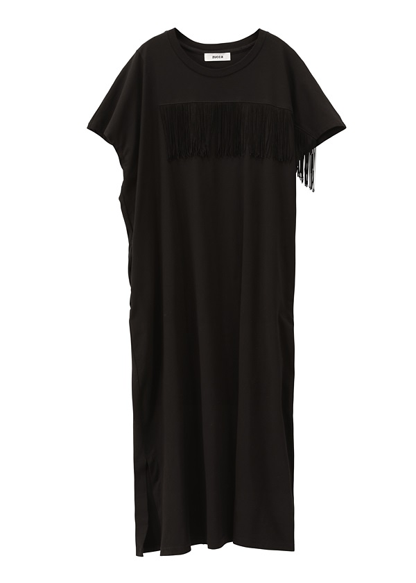 Zucca S フリンジジャージー ワンピース M Black 26 Sale A Net Online Store