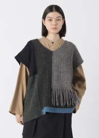 Plantation ブロックインターシャベストグレー